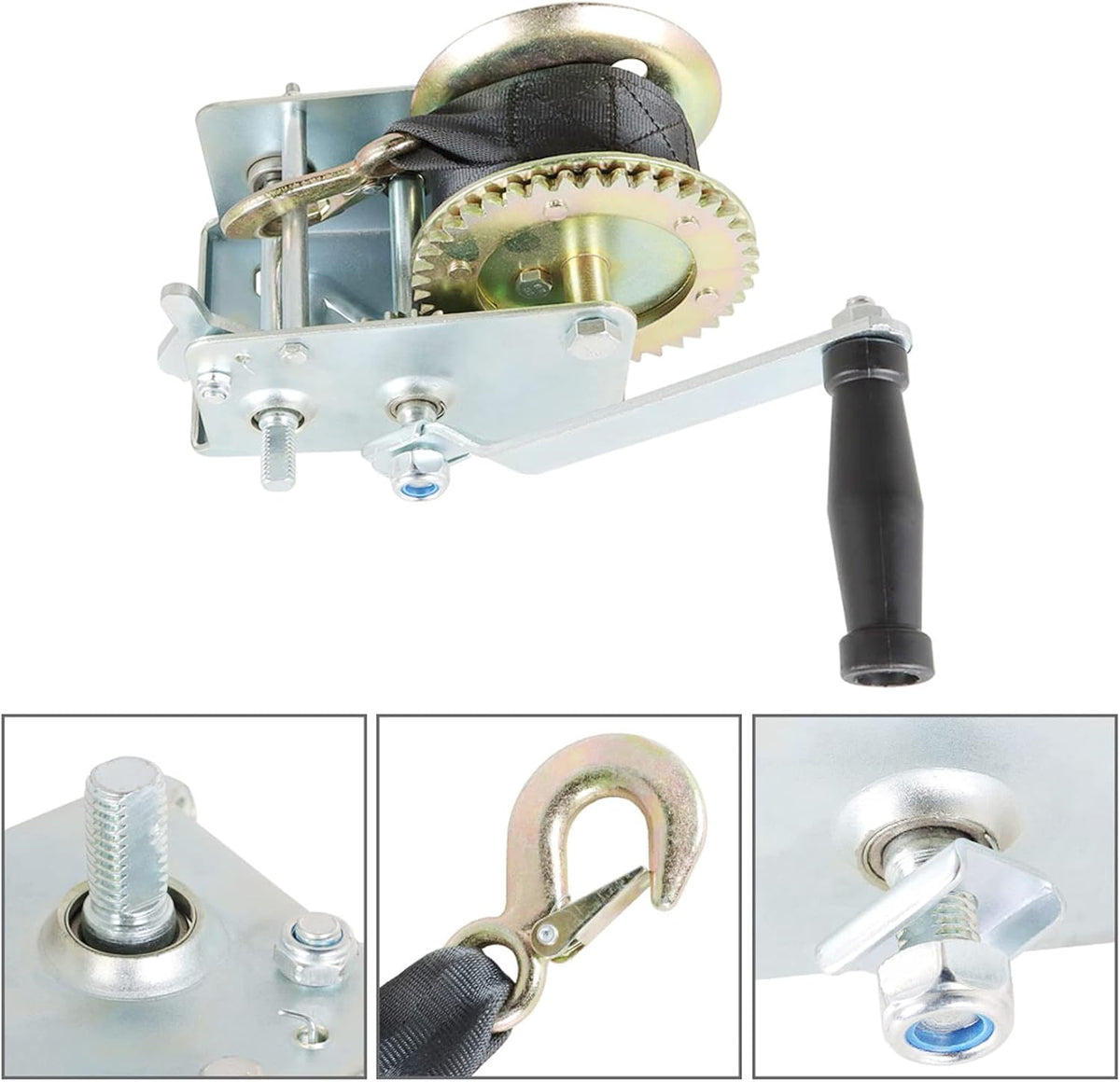 Heavy Duty Hand Winch 2500lbs with 24FT Strap Manual Operated Two-Way Ratchet Pack of 2 J673