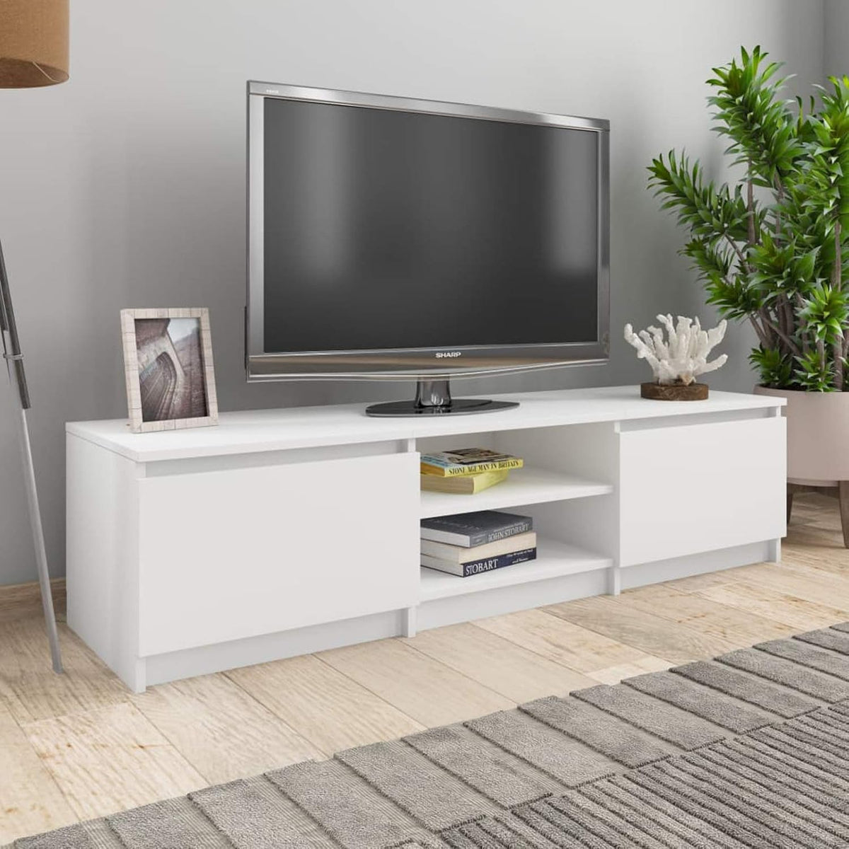 White TV Cabinet with 2 Drawers and 2 Open Compartments Z364202