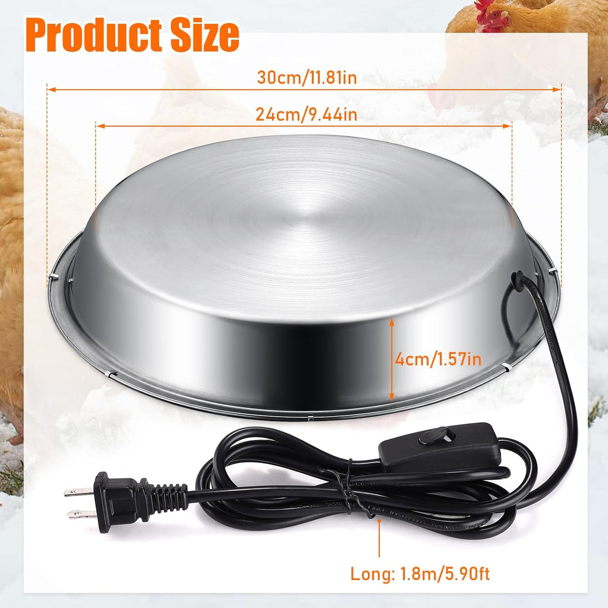 12 Inch 5 Gallons Poultry Drinker Heater Base with Thermostat and Power Cord M275462