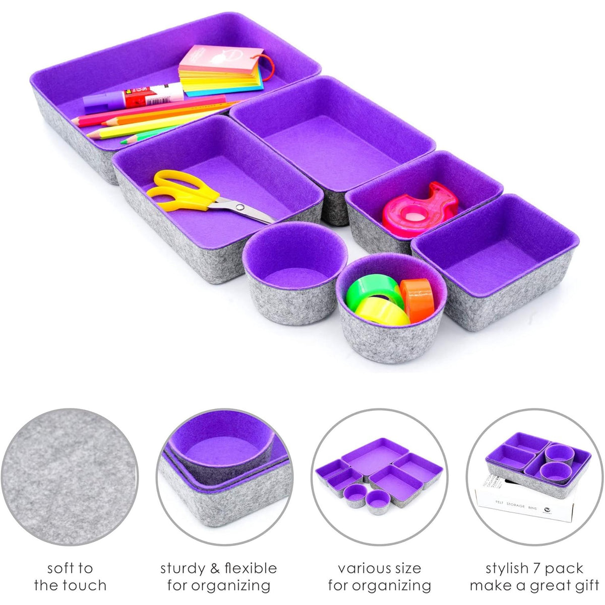 7-Piece Beige Felt Drawer Organizers A140