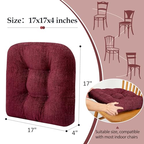 Burgundy 4 Pack Tufted Memory Foam Chair Cushions 17"x17"x4" H2840