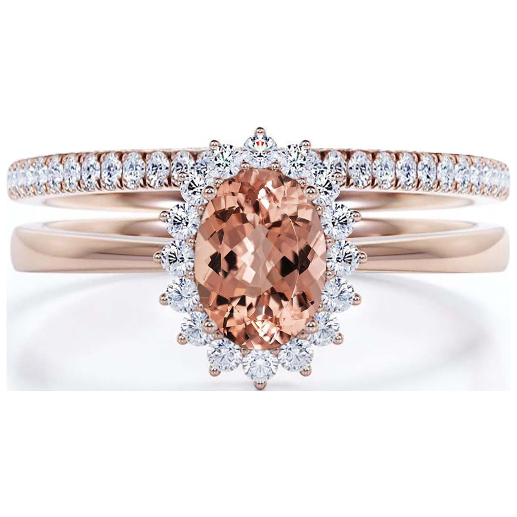 2.00 Carat Oval Cut Morganite And Diamond Moissanite Engagement Ring in 10k Solid Rose Gold Band D1362