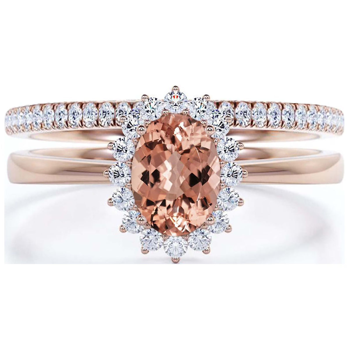 2.00 Carat Oval Cut Morganite And Diamond Moissanite Engagement Ring in 10k Solid Rose Gold Band D1362