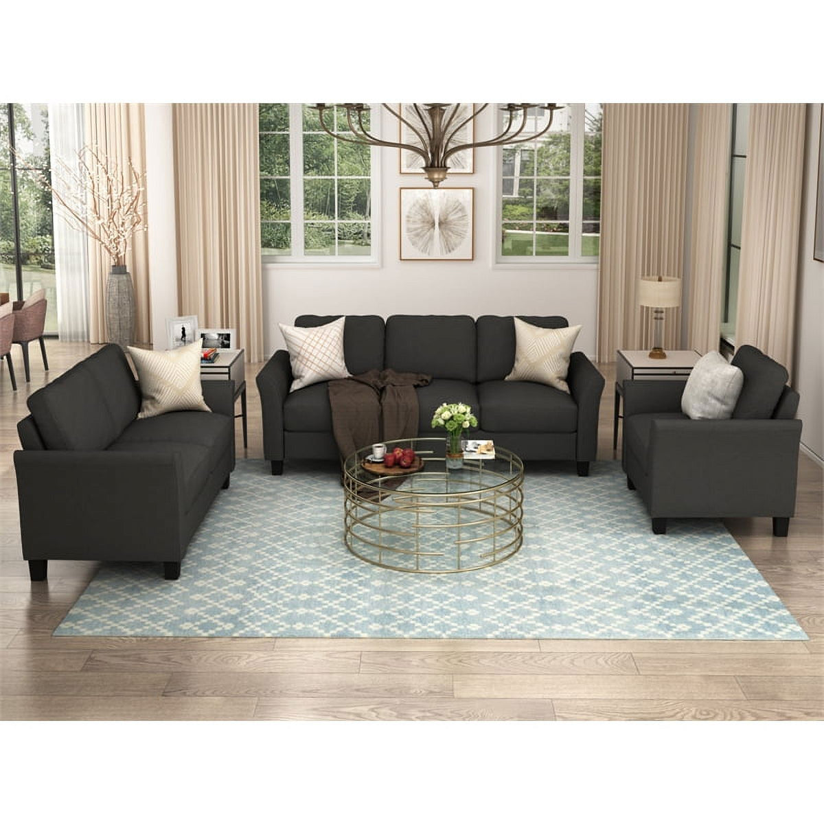3 Piece Polyester-blend Upholstered Sofa Set B425