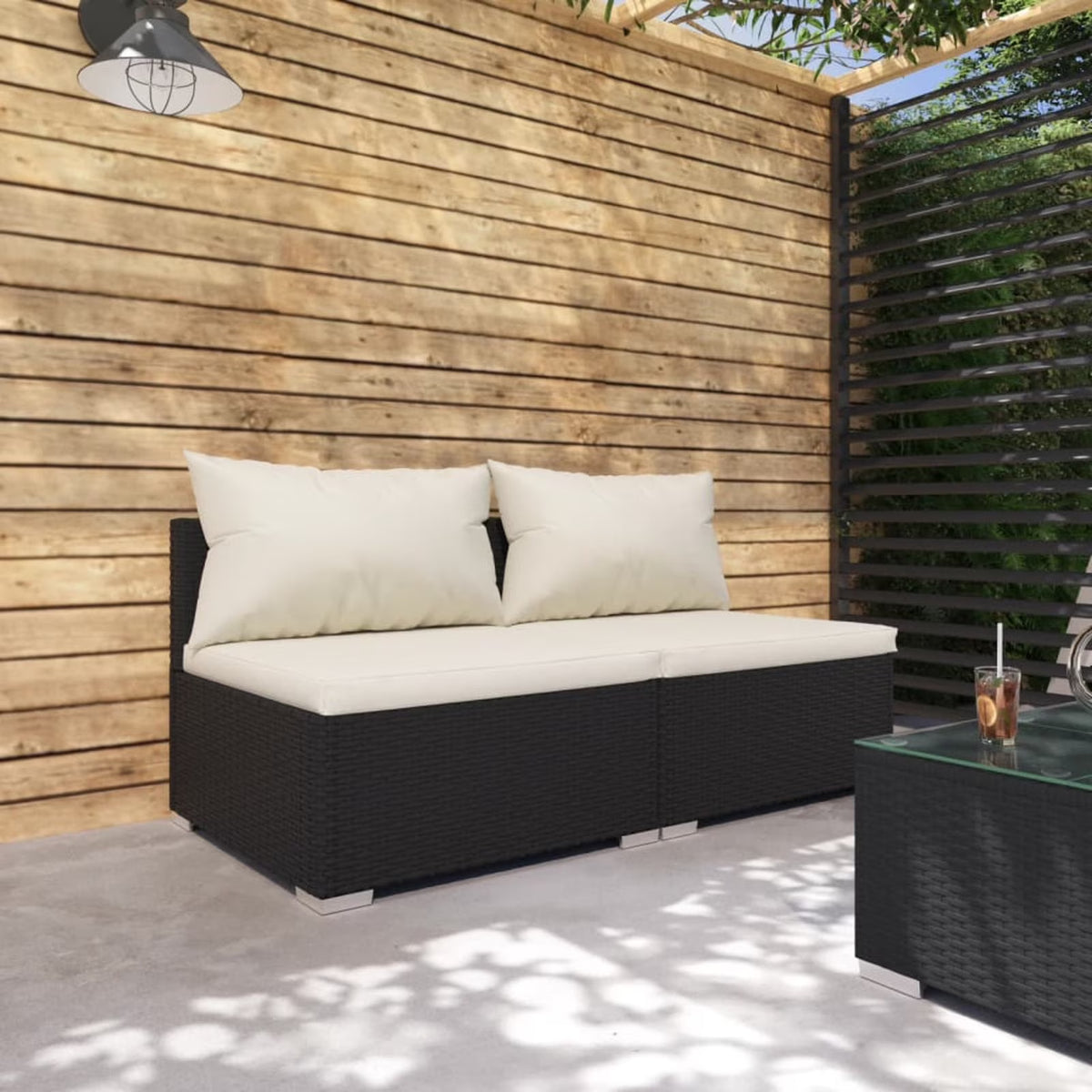 2 Piece Black Poly Rattan Patio Furniture Set with Cushions G309675