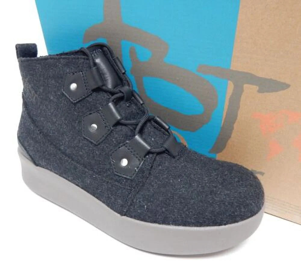 Water Resist Wool Platform High Top Shoes Black C611