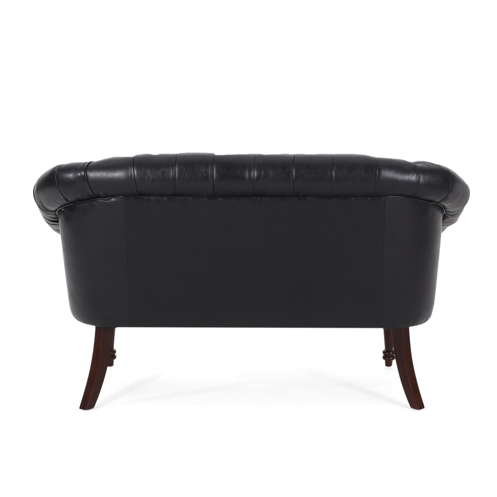 Midnight Black Leather Tufted Loveseat E217