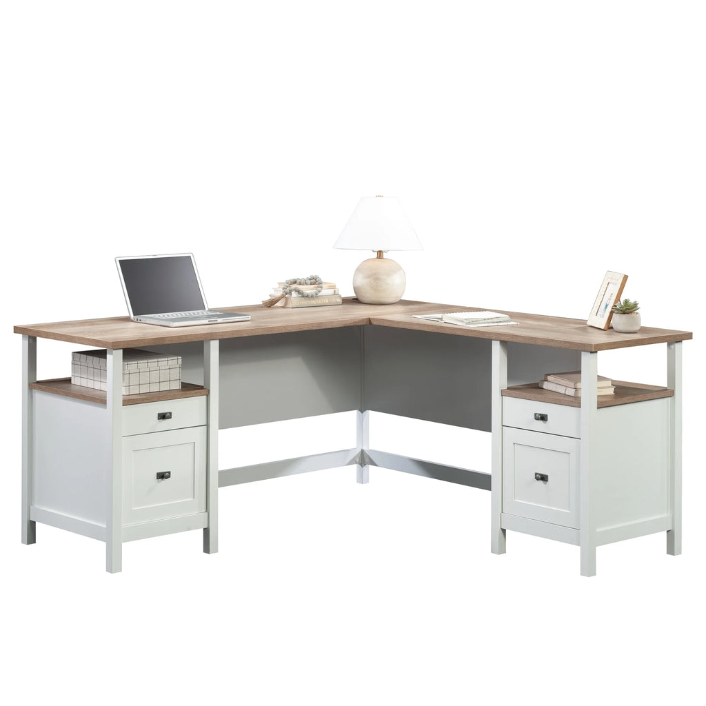 L-Shaped White Engineered Wood Desk H44038