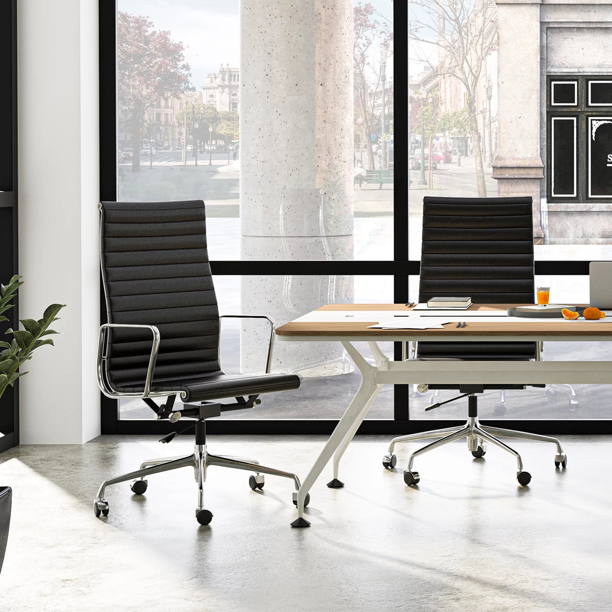 Black Ergonomic Leather Office Chair with Lumbar Support J71388