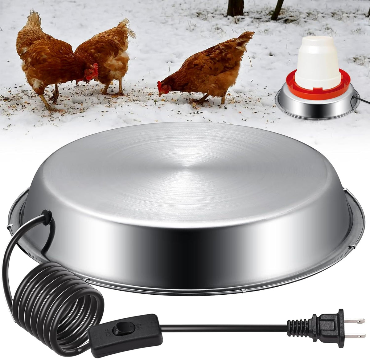 12 Inch 5 Gallons Poultry Drinker Heater Base with Thermostat and Power Cord M275462