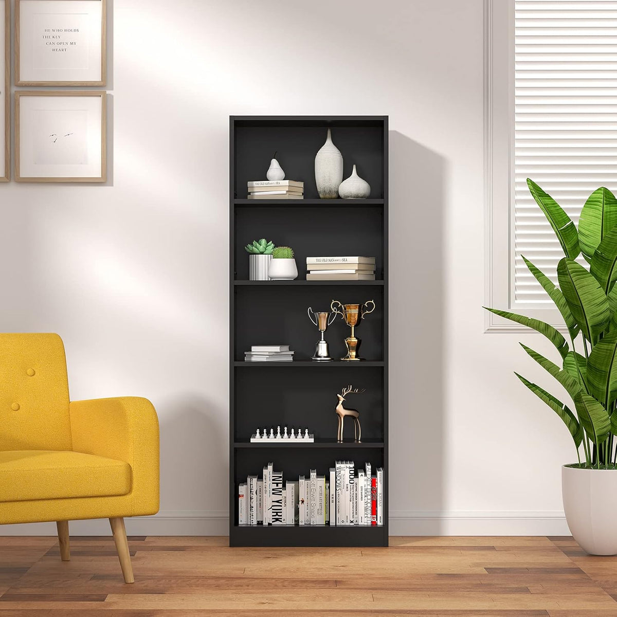 White 5 Tier Bookshelf with 3 Adjustable Shelves A780522