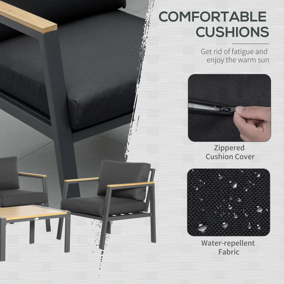 4 Piece Patio Furniture Set with 2 Armchairs, Loveseat Sofa, Center Coffee Table, Cushions, Dark Gray V591