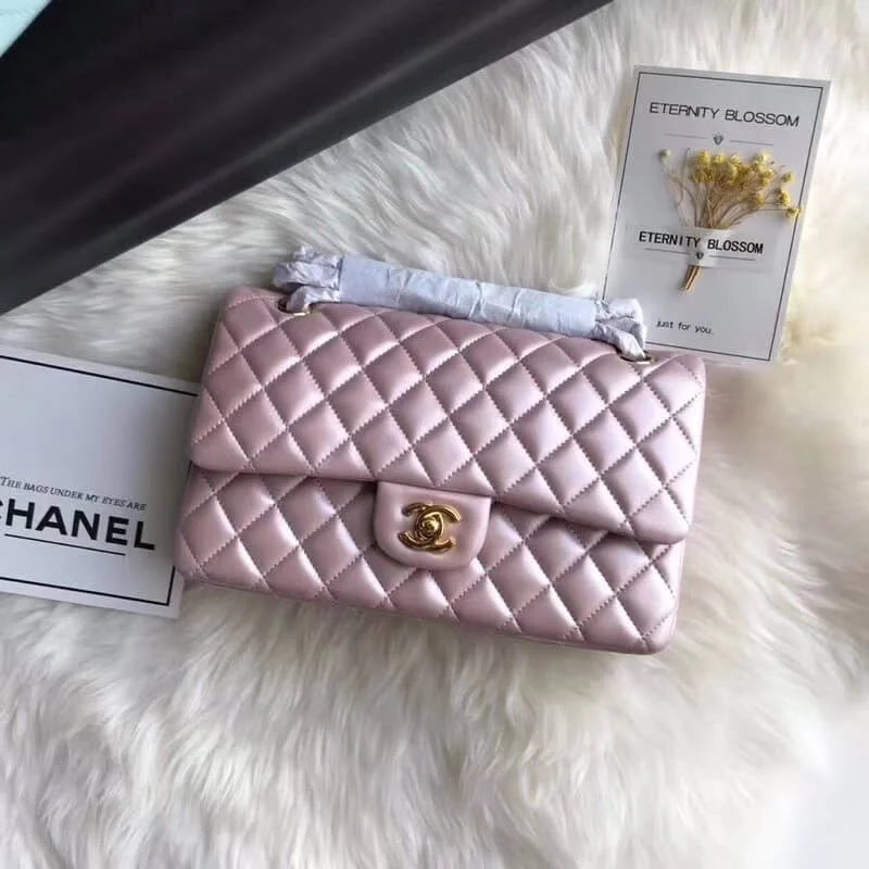 Pink Gold Medium Lambskin Leather Flap Bag A453