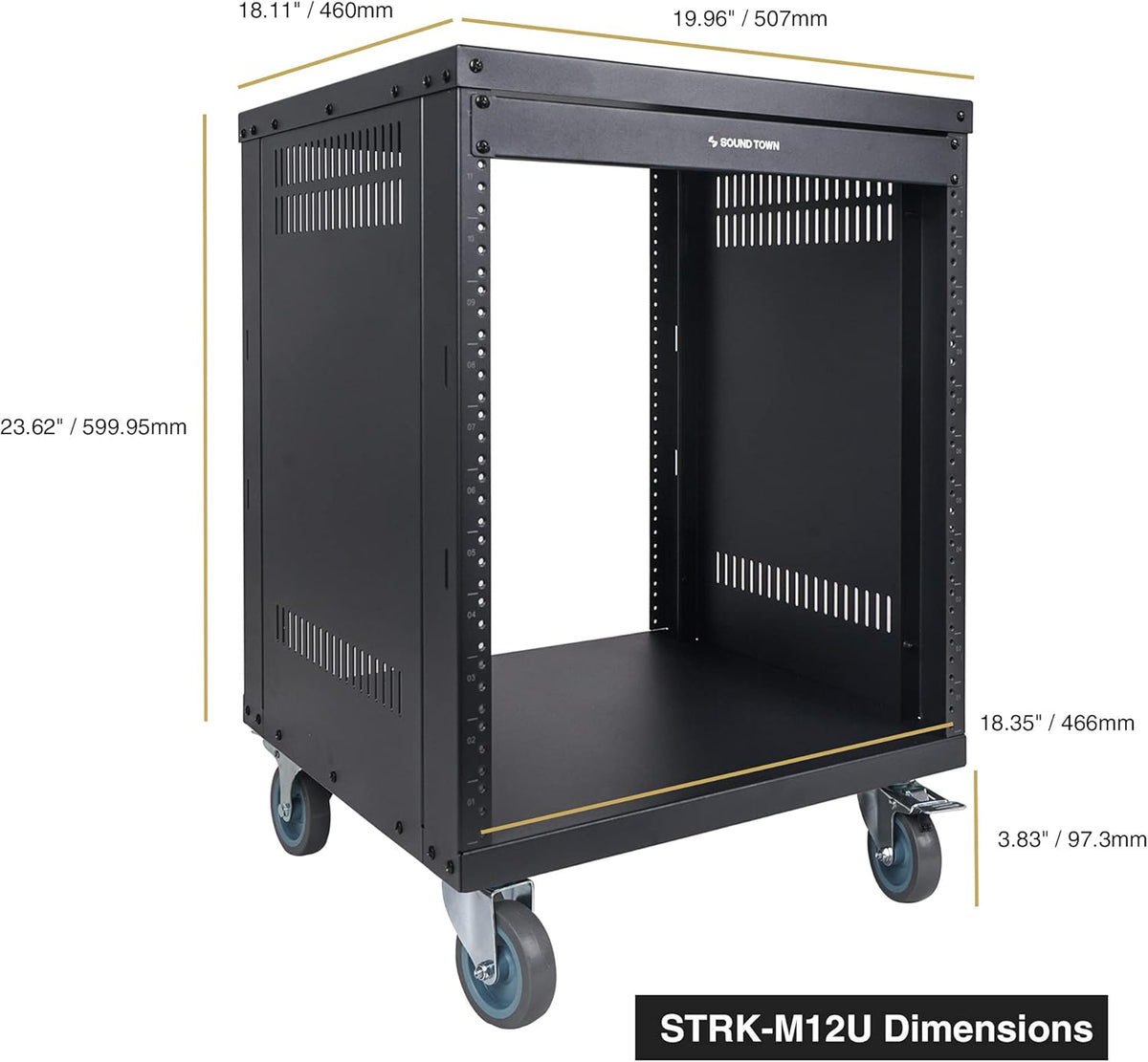 12U Universal Steel Rack with 3 Locking Casters and Vented Side Panels L295679