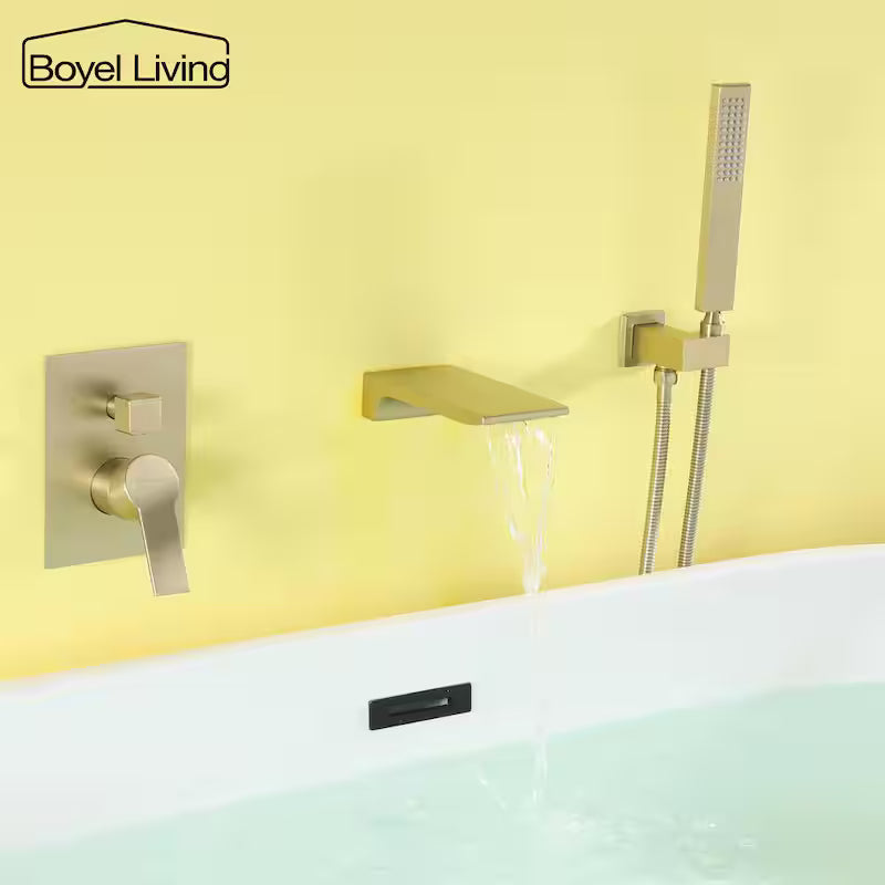 Brushed Gold Wall Mount Roman Tub Faucet with Hand Shower U791300