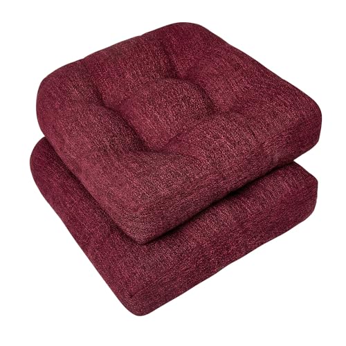 Burgundy 4 Pack Tufted Memory Foam Chair Cushions 17"x17"x4" H2840