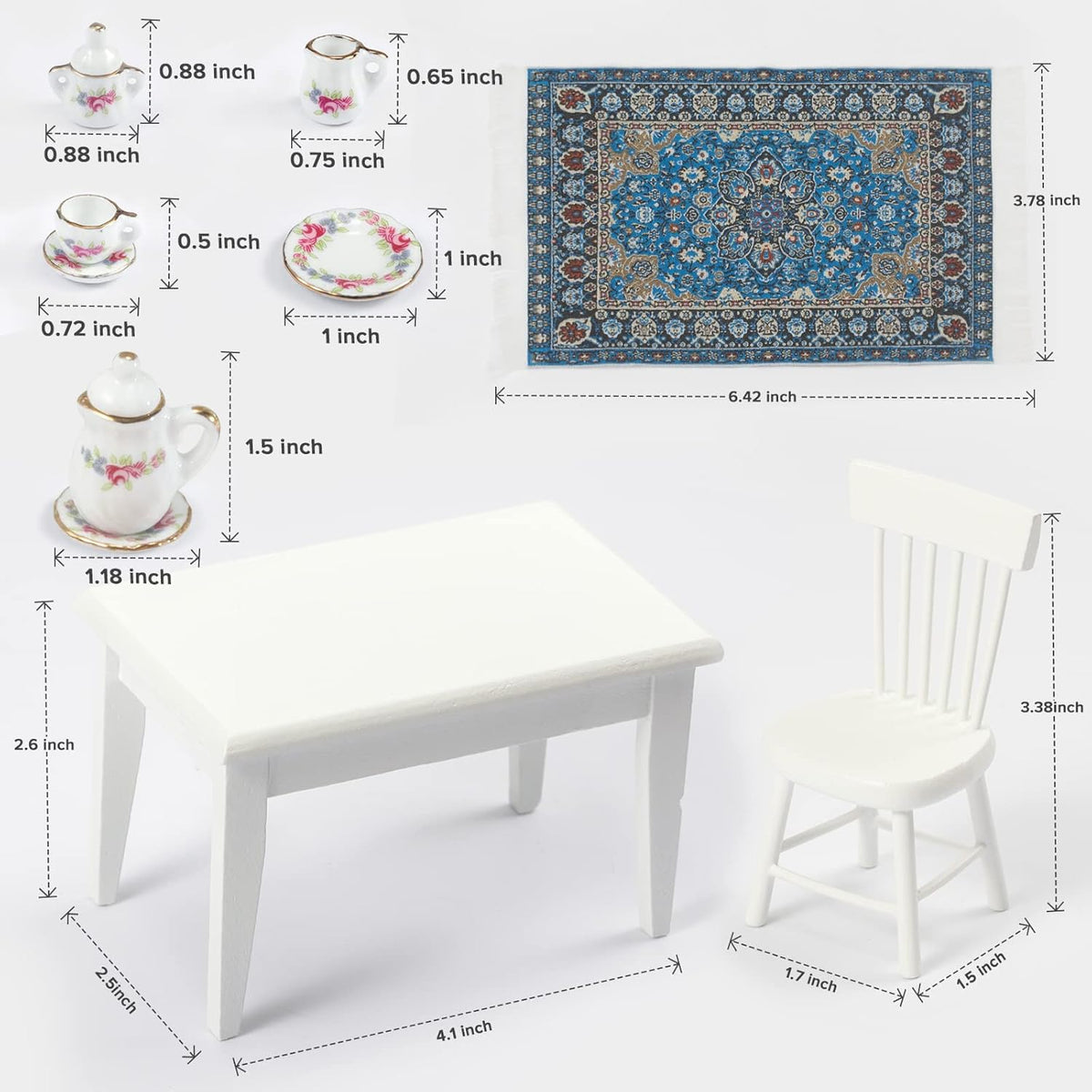 1:12 Dollhouse Kitchen Room Set 17 Pieces White G21835