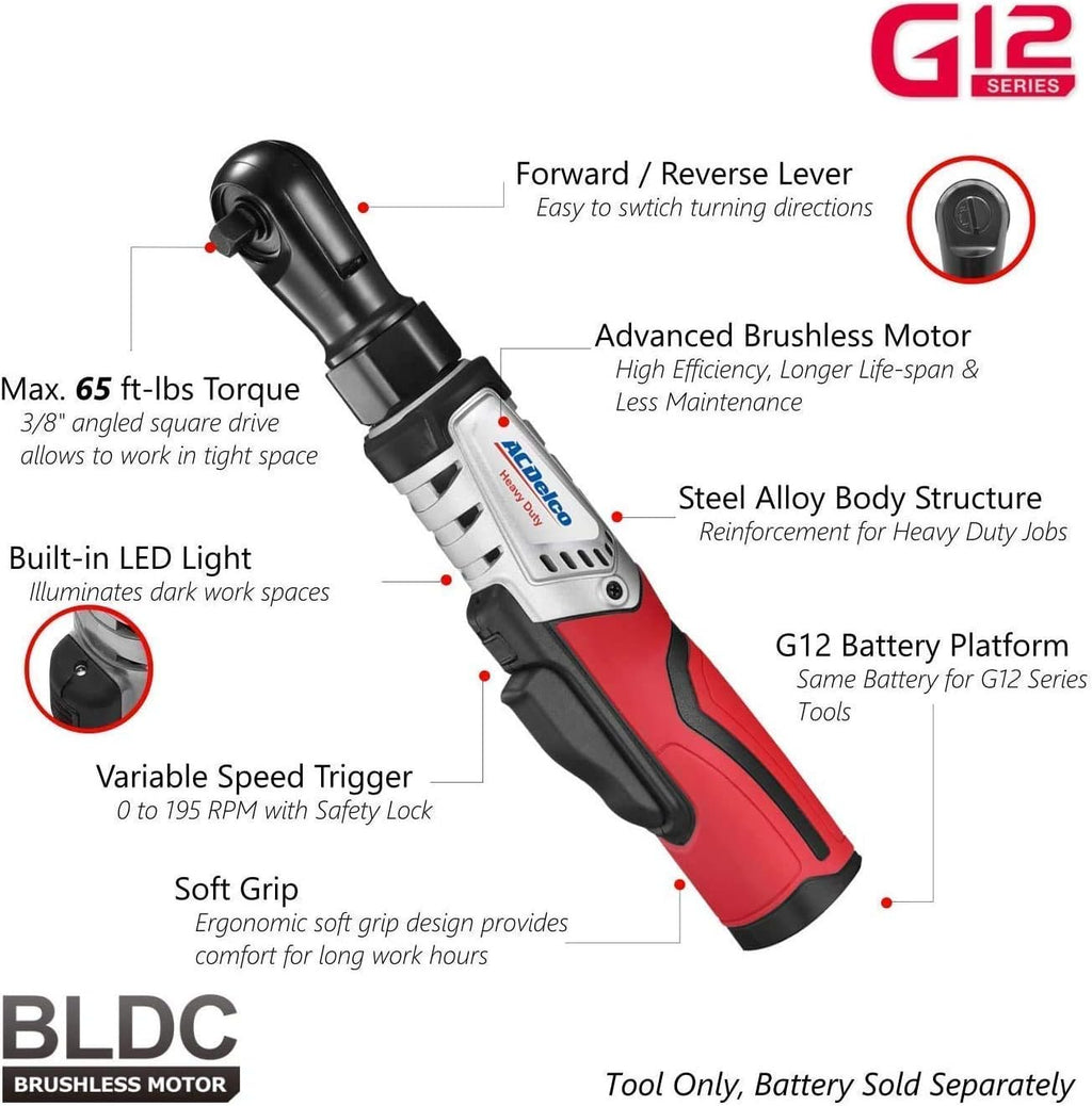12V Cordless Li-ion 3/8” Brushless Ratchet Wrench & Impact Wrench Combo Tool Kit S4719