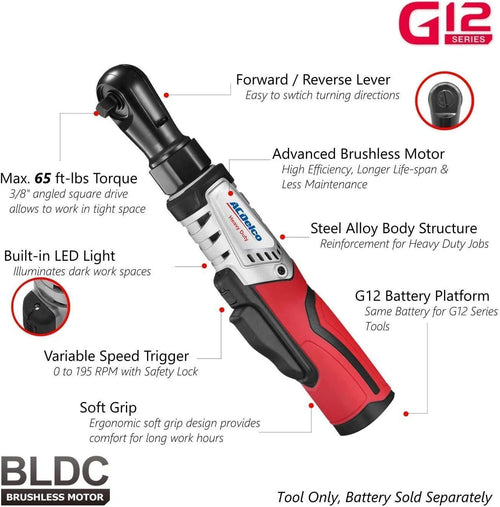 12V Cordless Li-ion 3/8” Brushless Ratchet Wrench & Impact Wrench Combo Tool Kit S4719