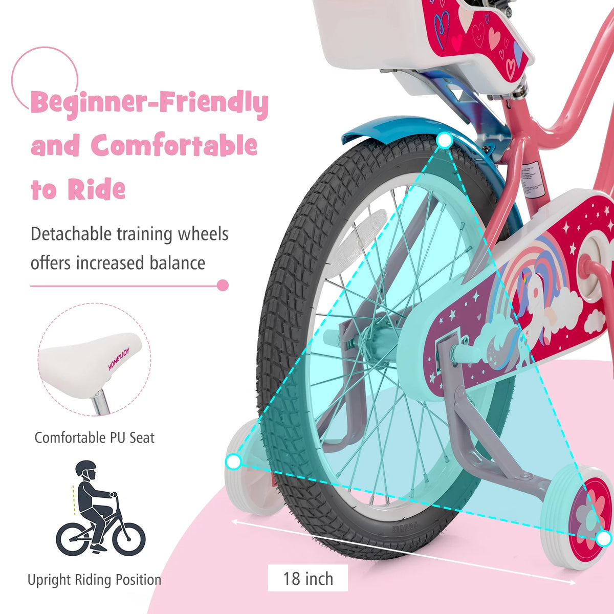 18 Inches Kids Bicycle with Training Wheels and Basket G101