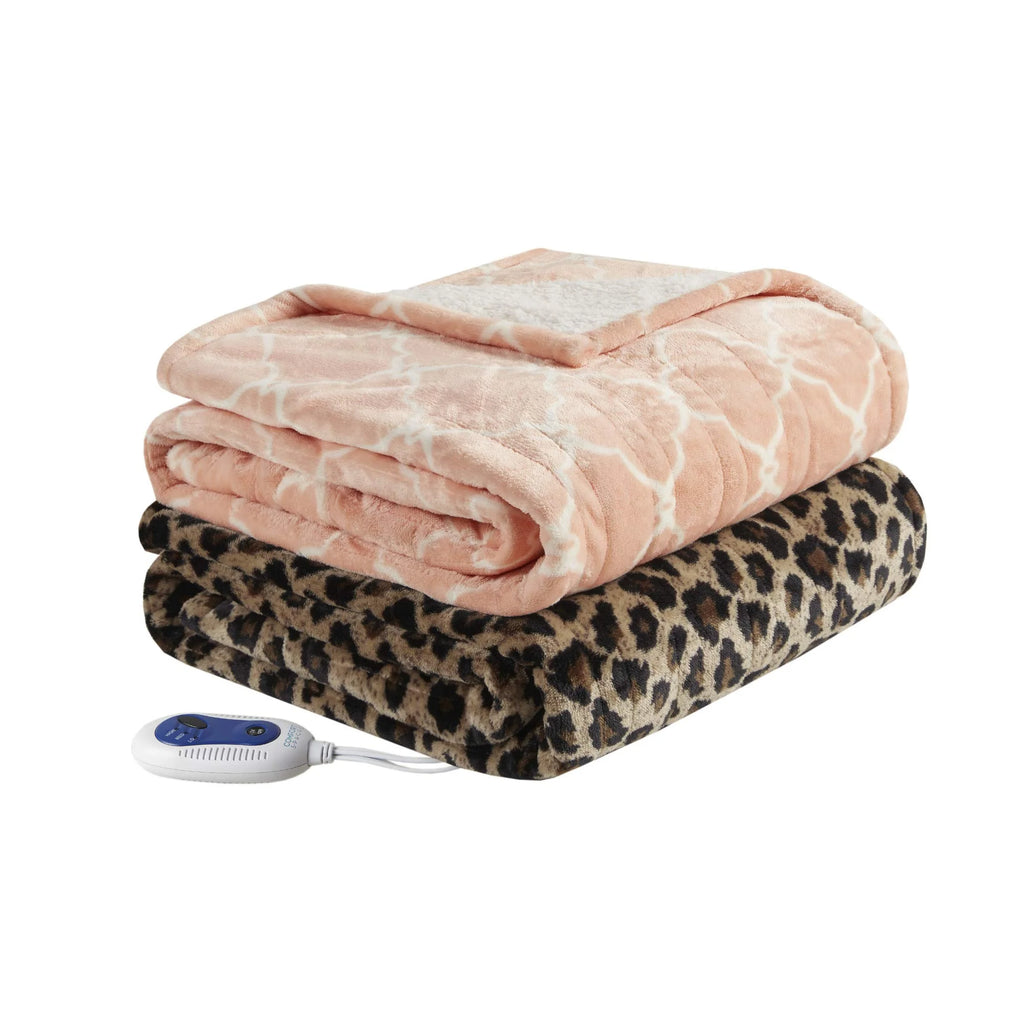 Sherpa Electric Throw Wrap with Sock Set Heated Wearable Blanket Reversible Animal Print 50"x64" X307