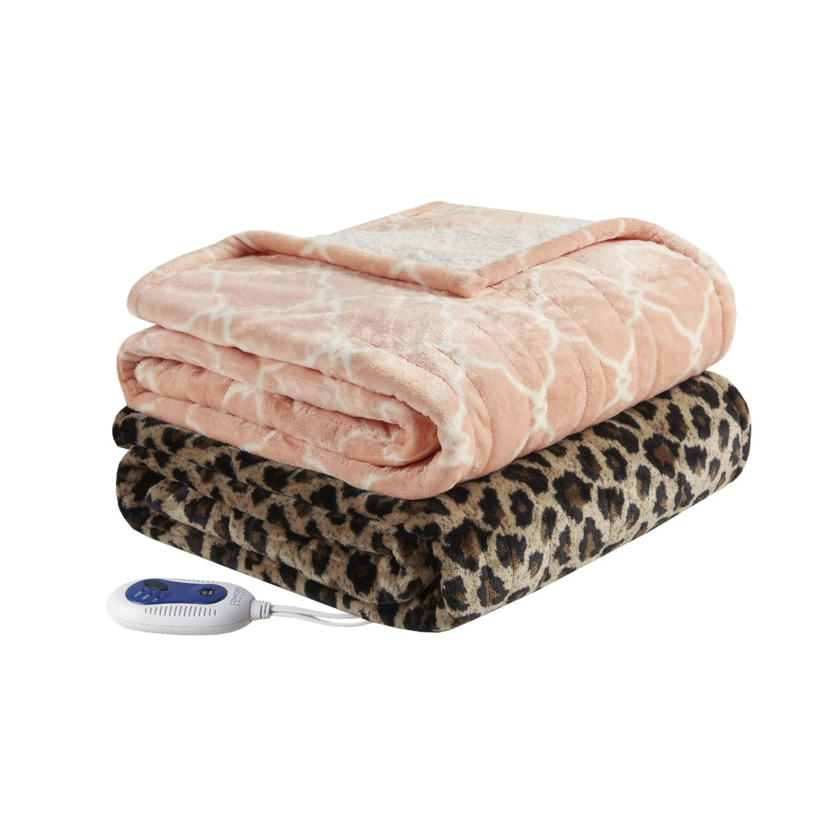 Sherpa Electric Throw Wrap with Sock Set Heated Wearable Blanket Reversible Animal Print 50"x64" X307