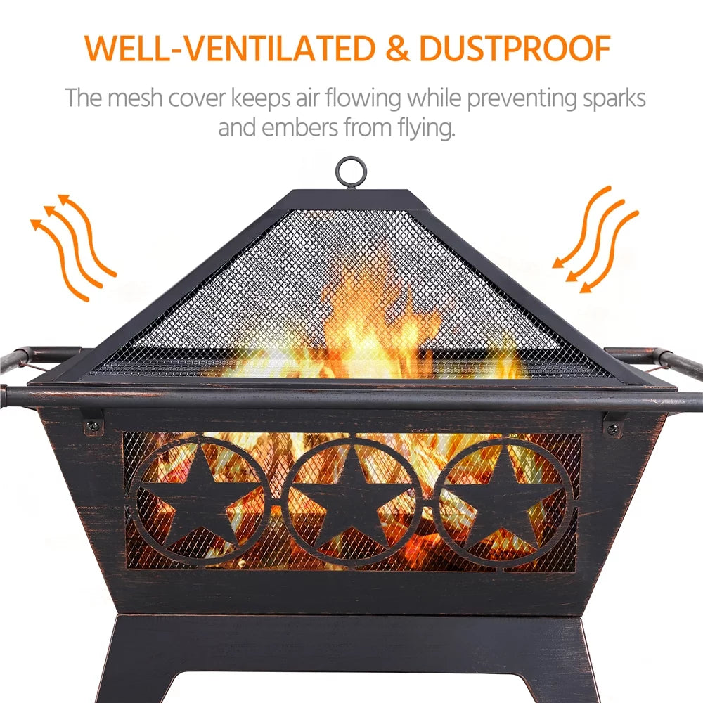 32in Square Steel Fire Pit with Mesh Cover R311897