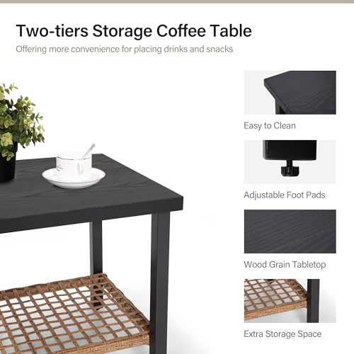 3-Piece Rocking Bistro Set with Thick Cushions and 2-Tier Coffee Table C49992