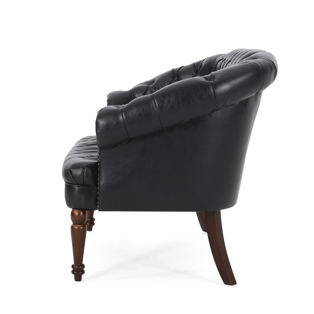 Midnight Black Leather Tufted Loveseat E217