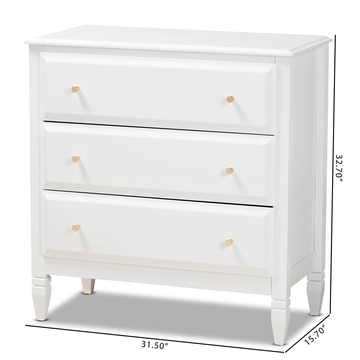 White 3-Drawer Wood Bedroom Chest D133