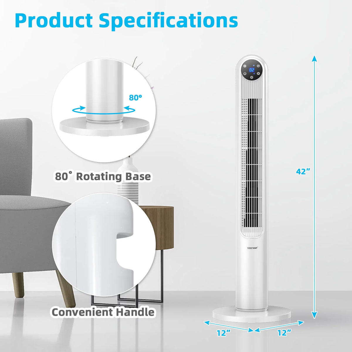 42'' Oscillating Tower Fan with Remote White E2536