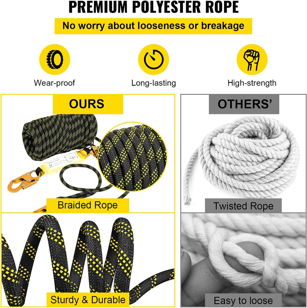 25 ft Polyester Fall Protection Rope with Alloy Steel Rope Grab, Pack of 2 T226