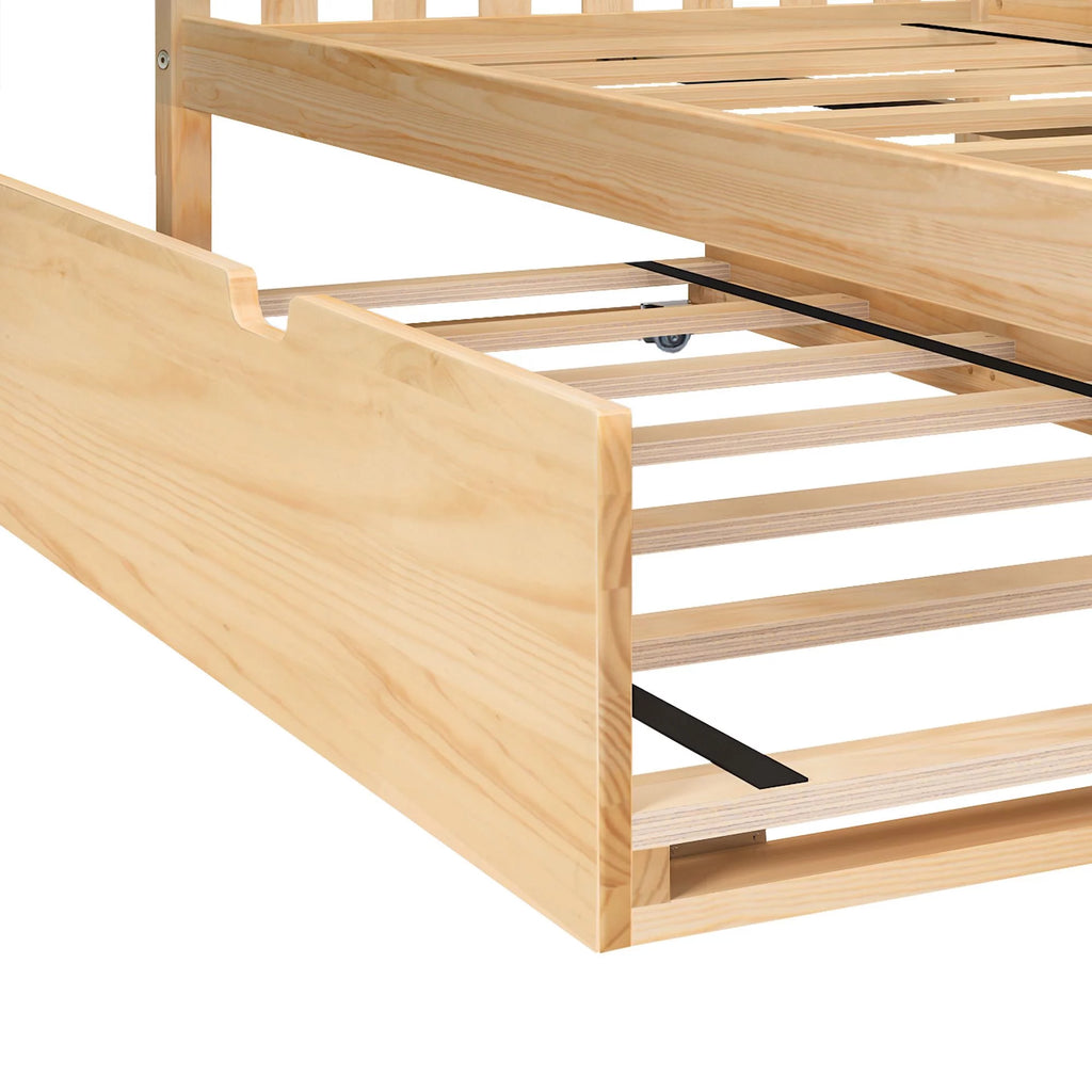 Solid Wood Full Size Platform Bed with Trundle and Storage I168521