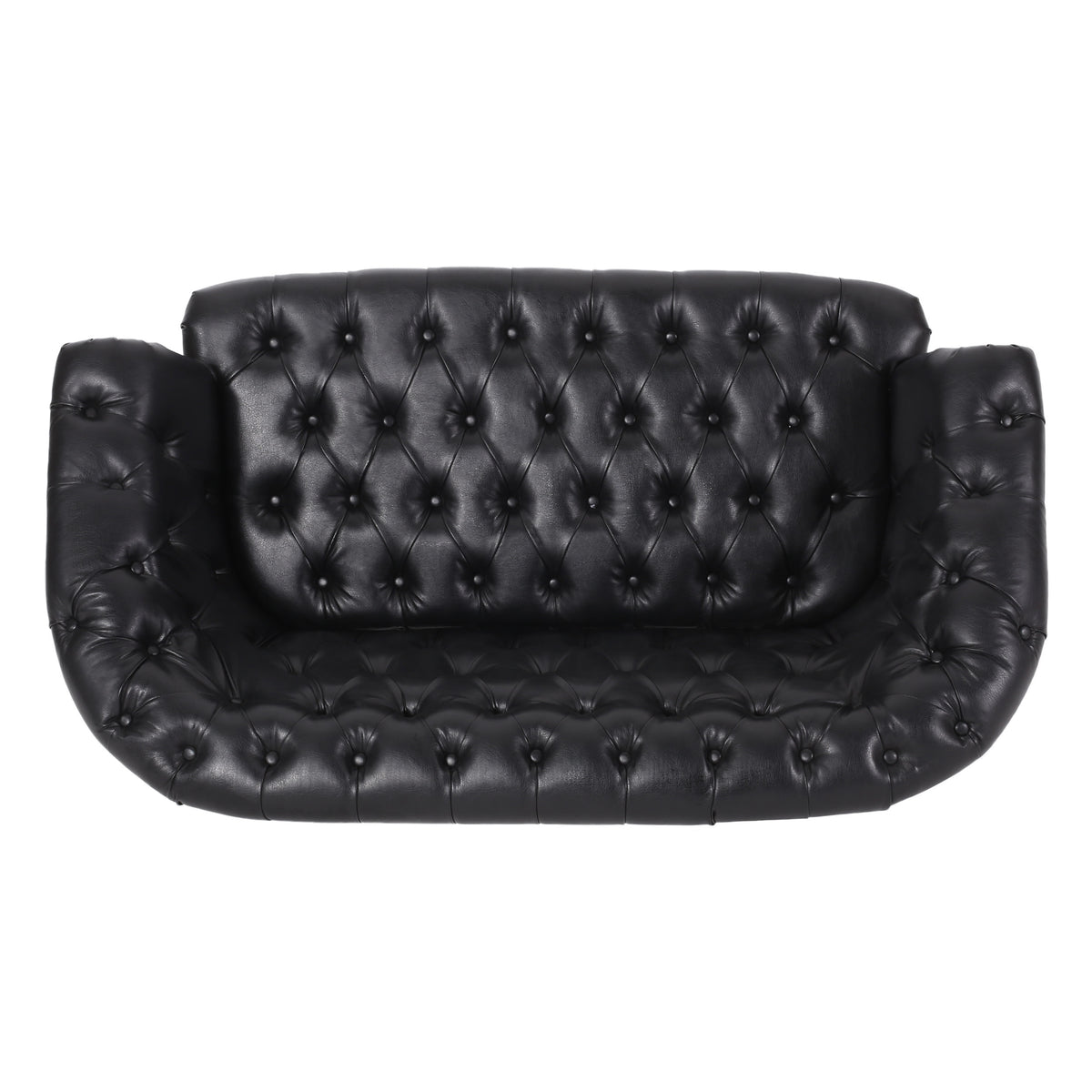 Midnight Black Leather Tufted Loveseat E217