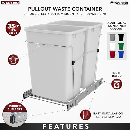 Double Pullout Trash Can 35 Qt Black Z67260