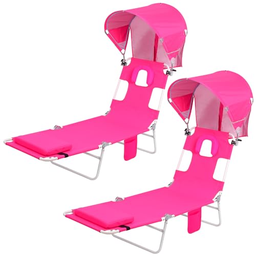 2 Pack Folding Lounge Chair with Face Hole UPF 50+ Sun Shade C5603