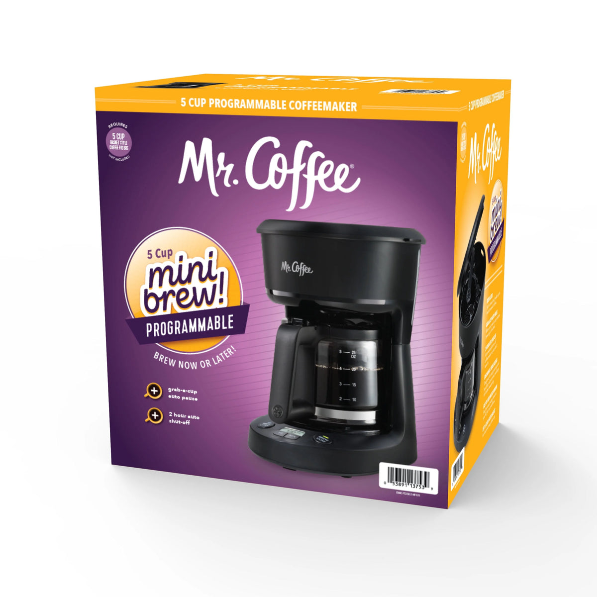 5-Cup Programmable Coffee Maker, 25 oz. Mini Brew, Black F1187