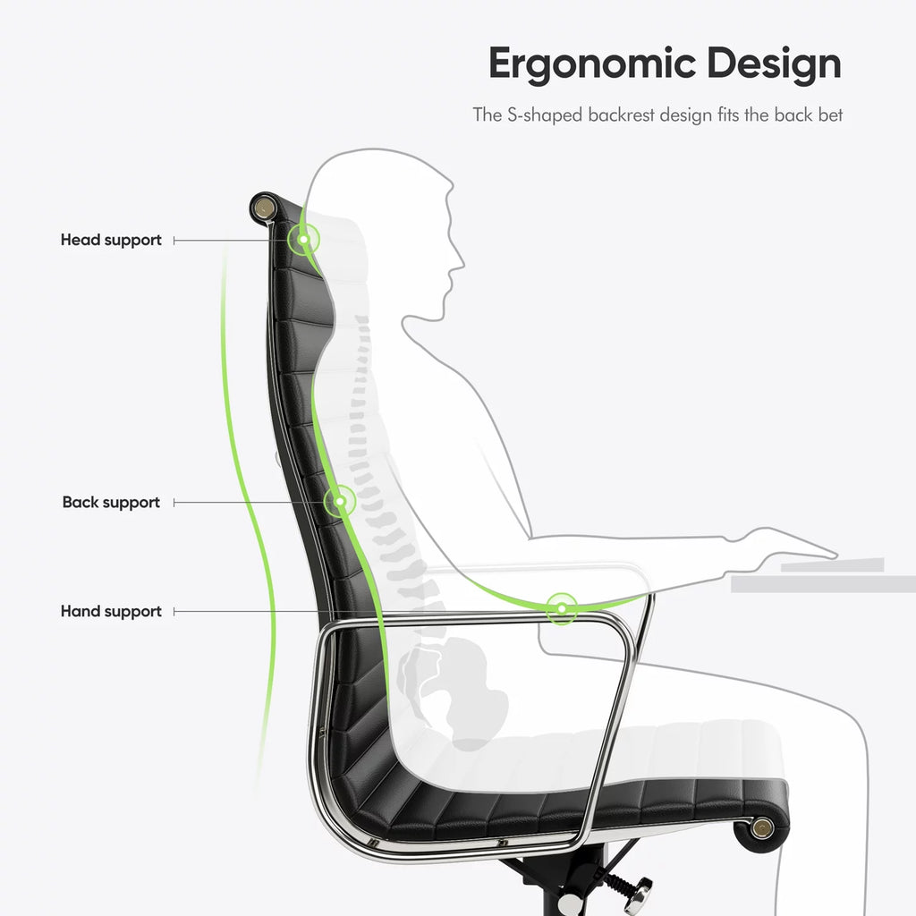 Black Ergonomic Leather Office Chair with Lumbar Support J71388