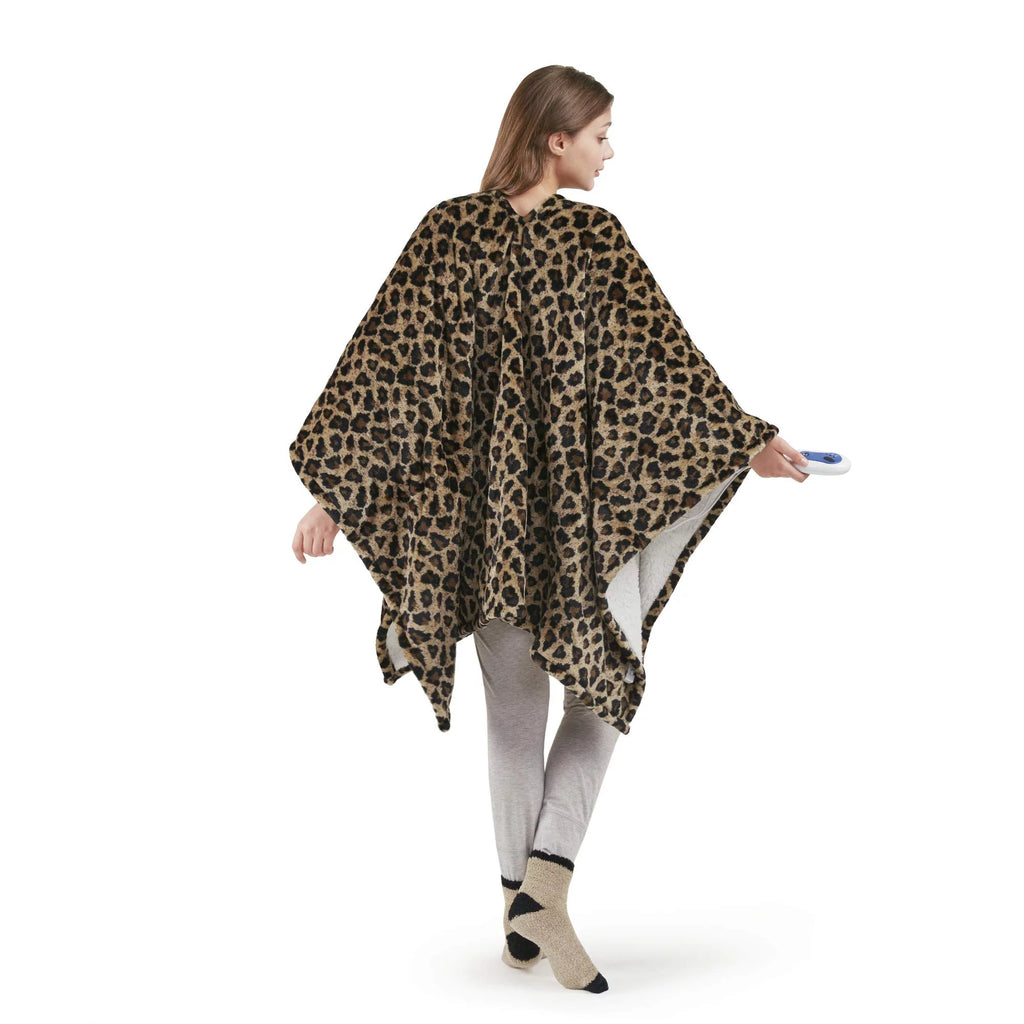 Sherpa Electric Throw Wrap with Sock Set Heated Wearable Blanket Reversible Animal Print 50"x64" X307