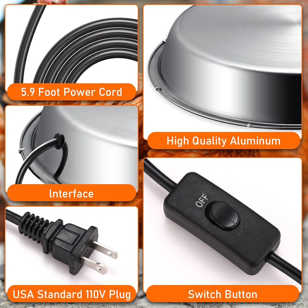 12 Inch 5 Gallons Poultry Drinker Heater Base with Thermostat and Power Cord M275462