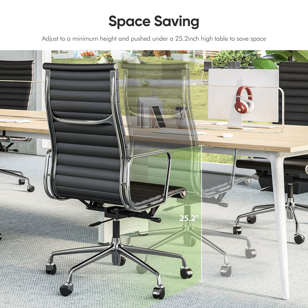 Black Ergonomic Leather Office Chair with Lumbar Support J71388