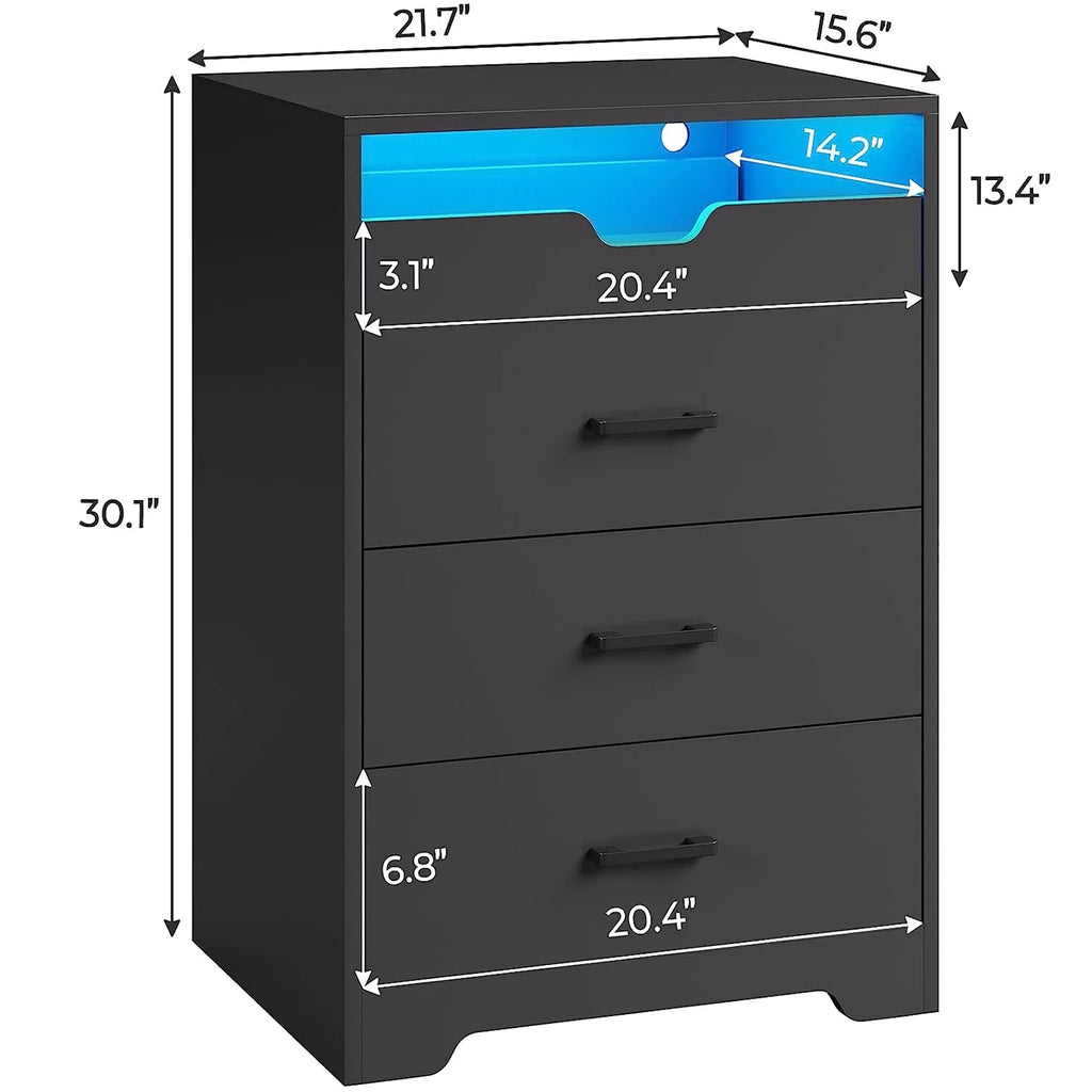 3 Drawers Black Dresser with LED Lights P2239