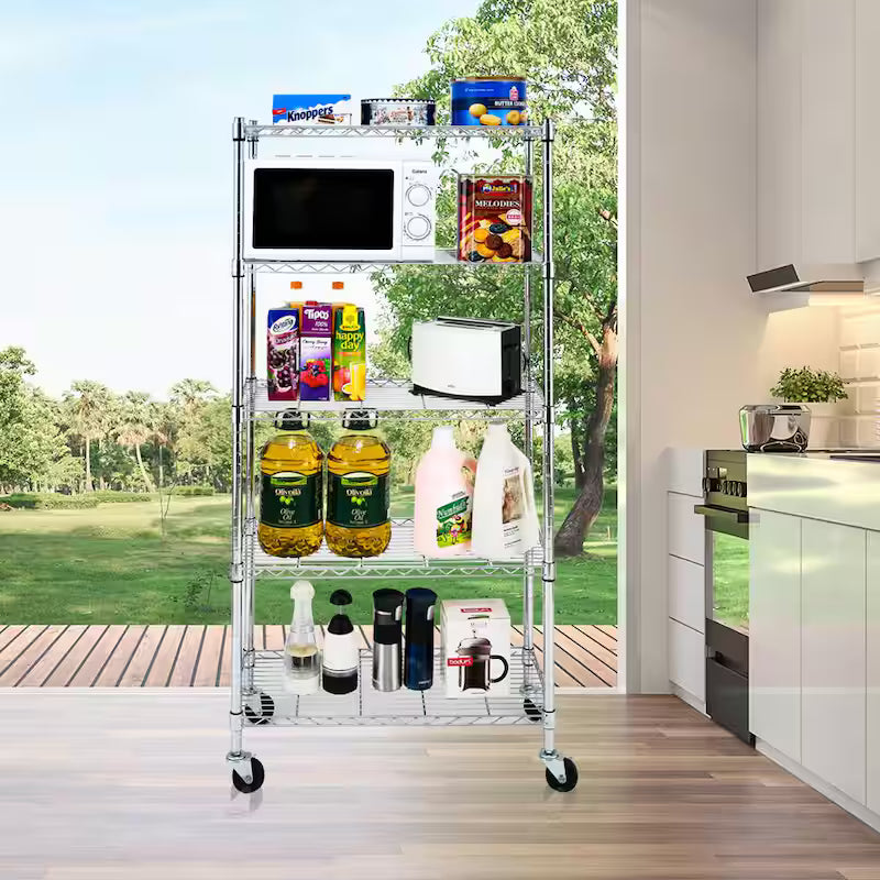 5-Tier Rolling Metal Wire Storage Shelving Unit I6823
