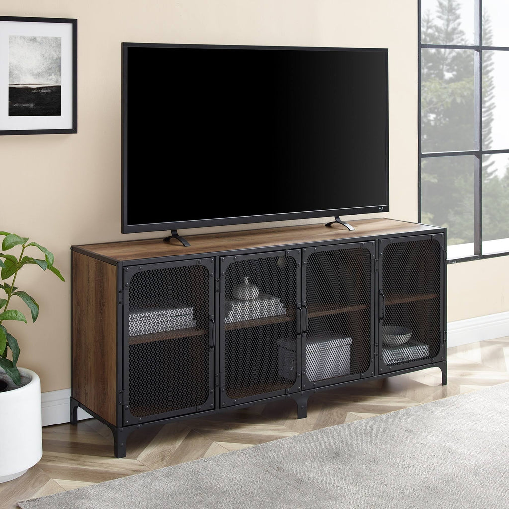Industrial TV Stand Console Dark Walnut O144813