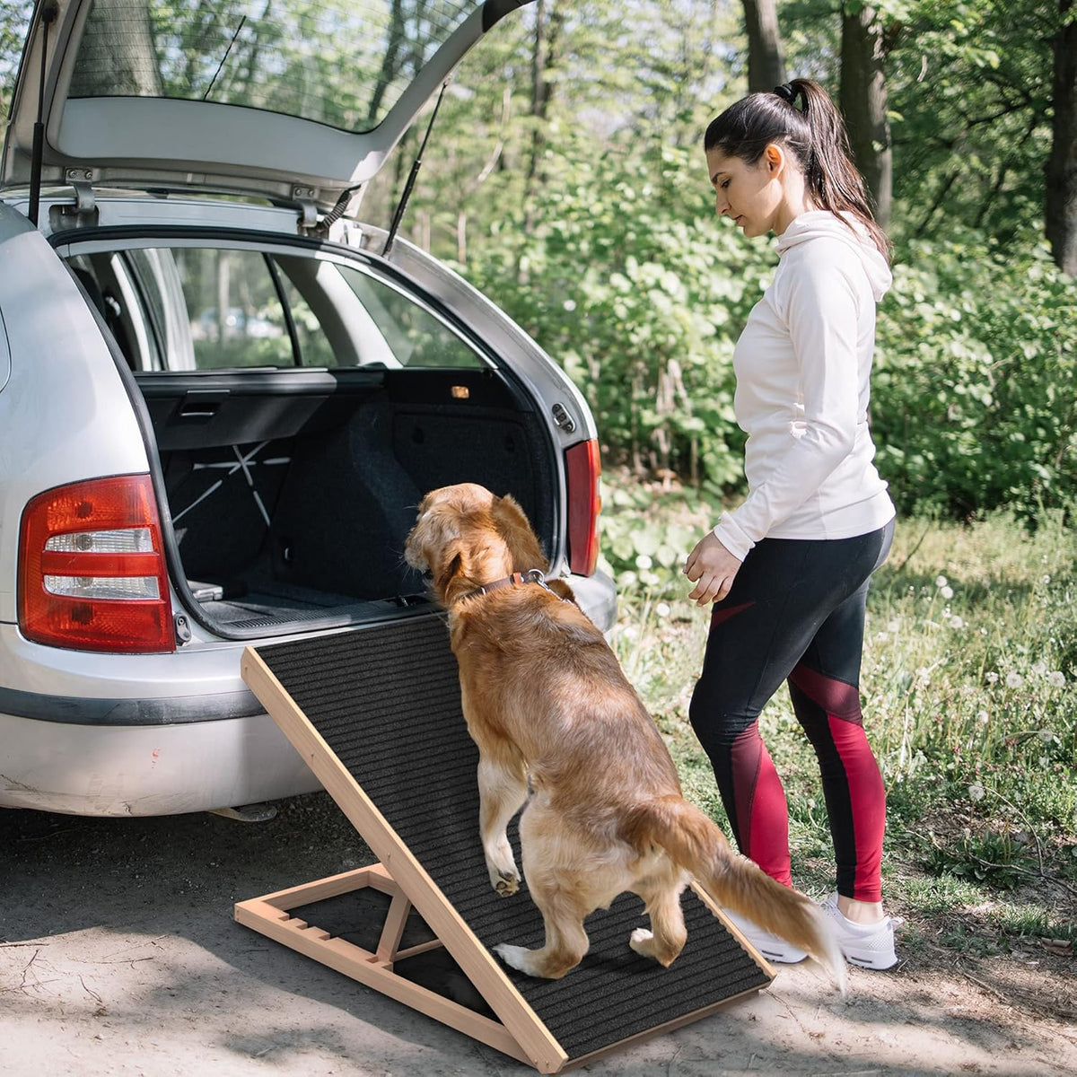 Adjustable Folding Pet Ramp with Non Slip Carpet Surface B56077