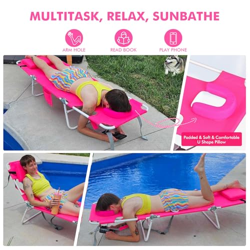 2 Pack Folding Lounge Chair with Face Hole UPF 50+ Sun Shade C5603