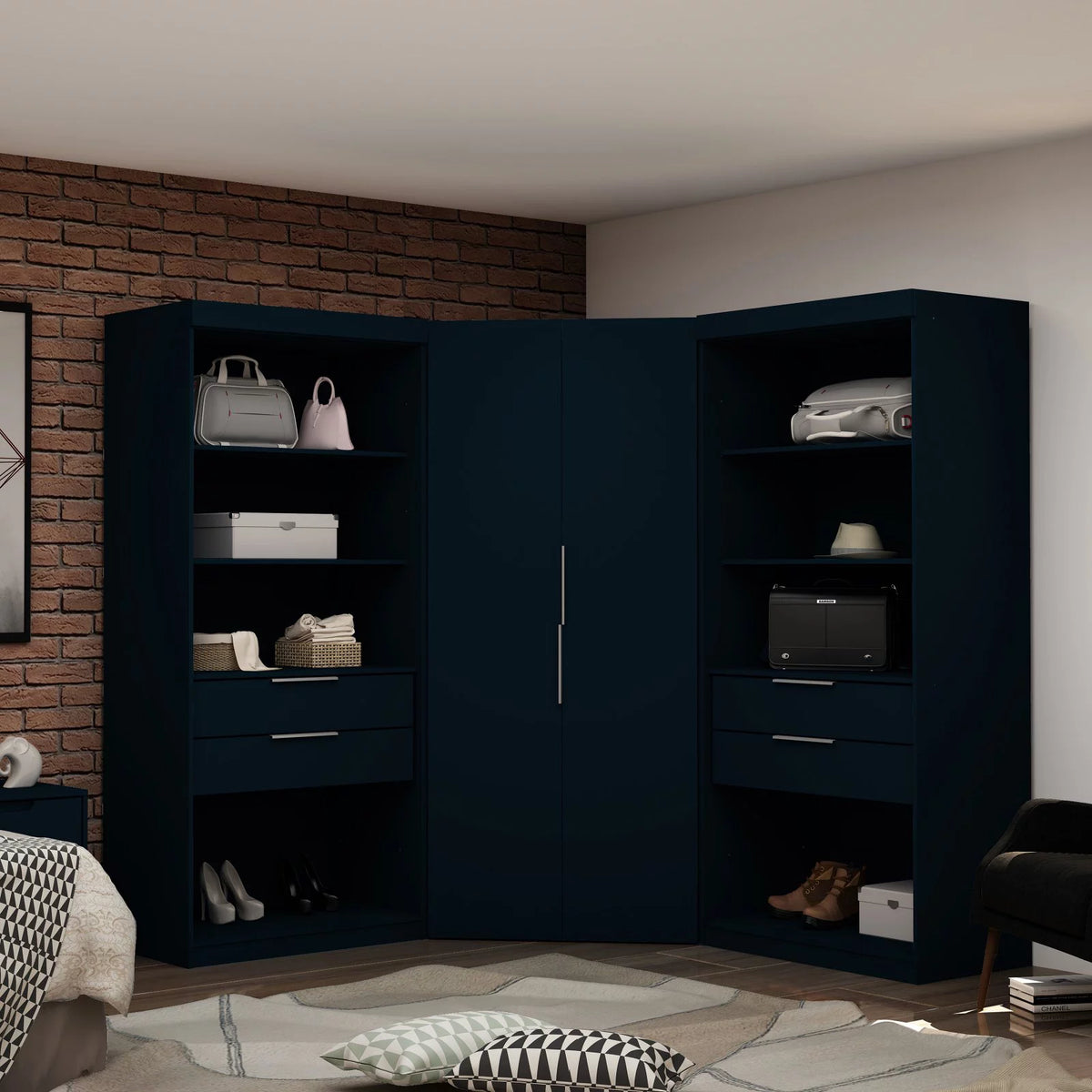 White 4 Drawer Corner Wardrobe Set of 3 Q7457