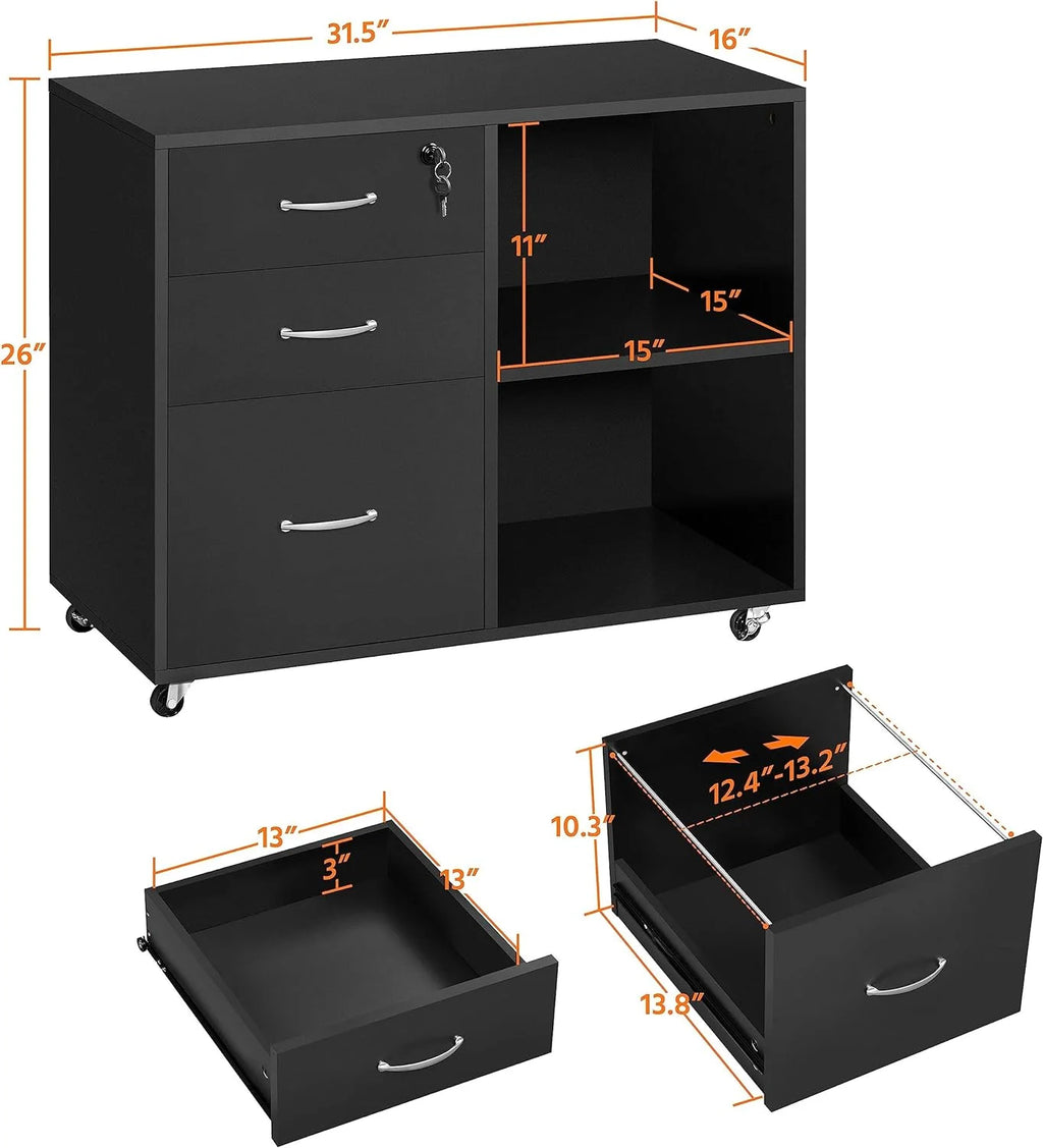 Black 3 Drawer Lateral Filing Cabinet Z7198