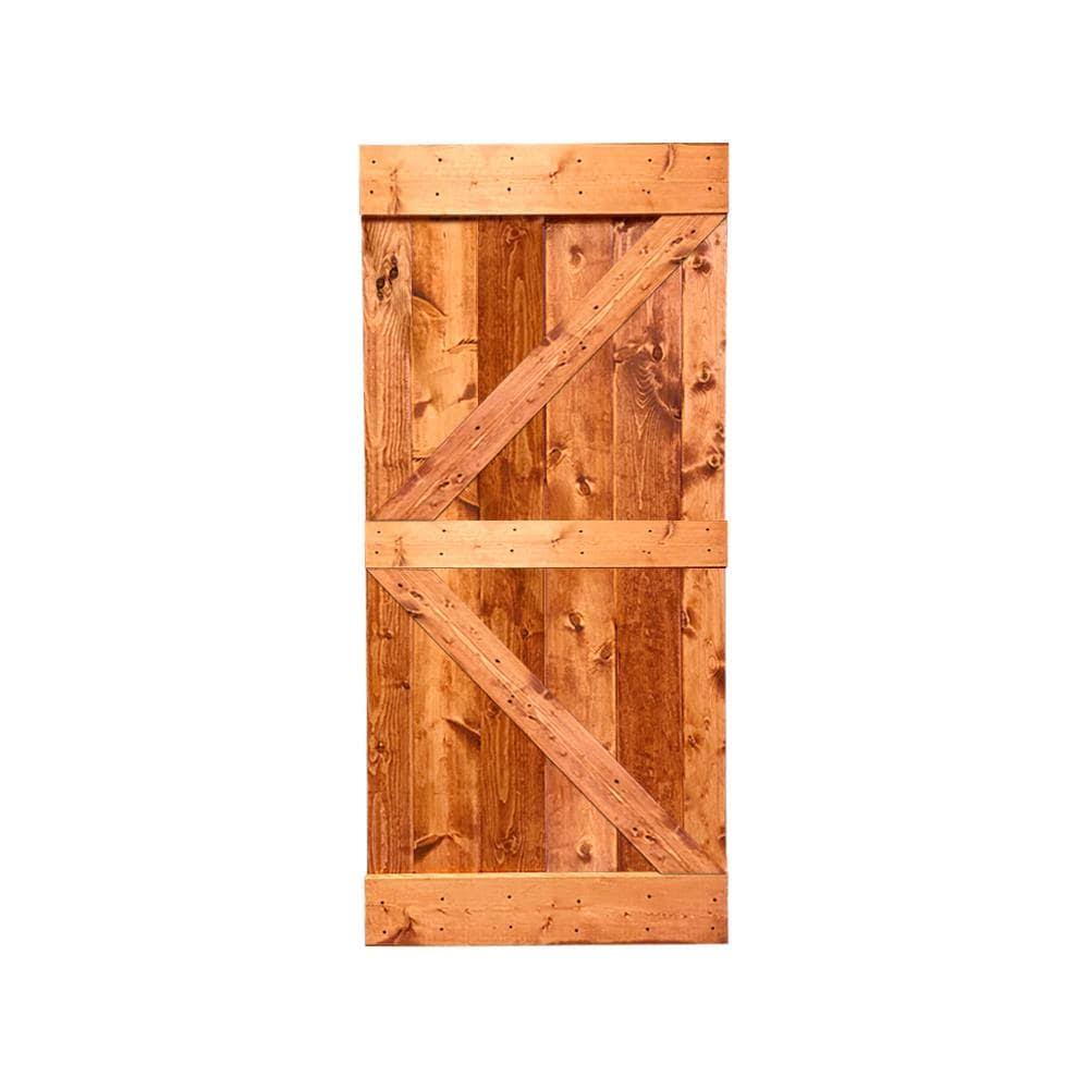 30 in. x 84 in. Red Walnut Stained Solid Pine Wood Interior Sliding Barn Door Slab Z2125
