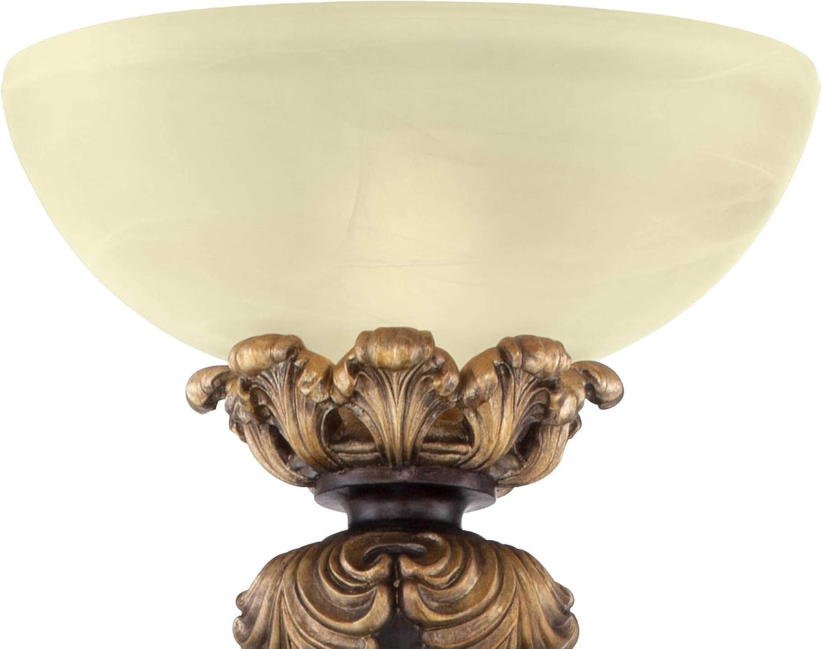 Tall Carved Wood Amber Glass Torchiere Floor Lamp K460